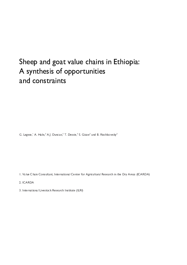 (PDF) Sheep and goat value chains in Ethiopia: A synthesis of ...