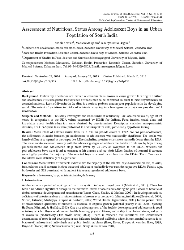 (PDF) Assessment of Nutritional Status Among Adolescent Boys (10-19 ...