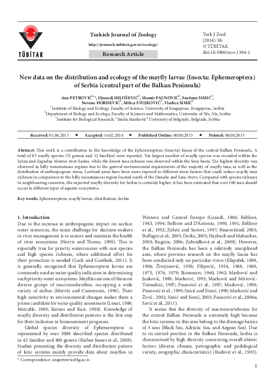 (PDF) New data on distribution and ecology of mayflies larvae (Insecta ...