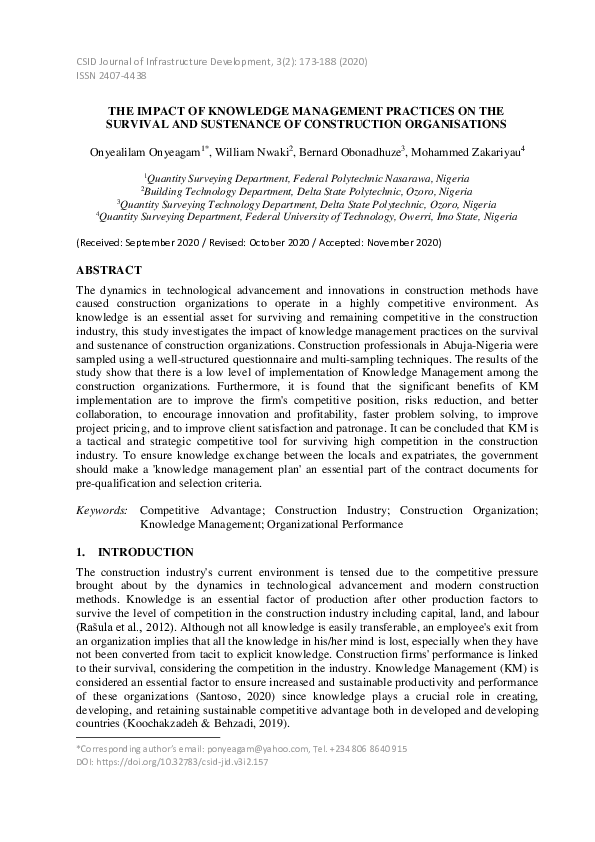 (PDF) The Impact of Knowledge Management Practices On The Survival and ...
