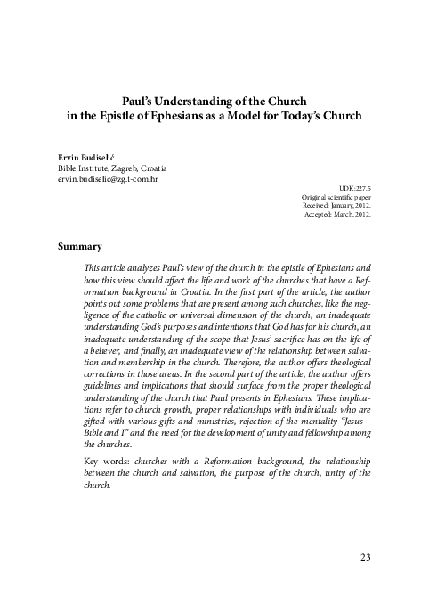 (PDF) Paul’s Understanding of the Church in the Epistle of Ephesians as ...