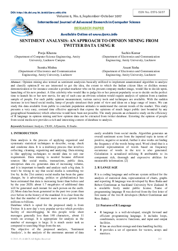 (PDF) Sentiment Analysis: An Approach to Opinion Mining from Twitter ...