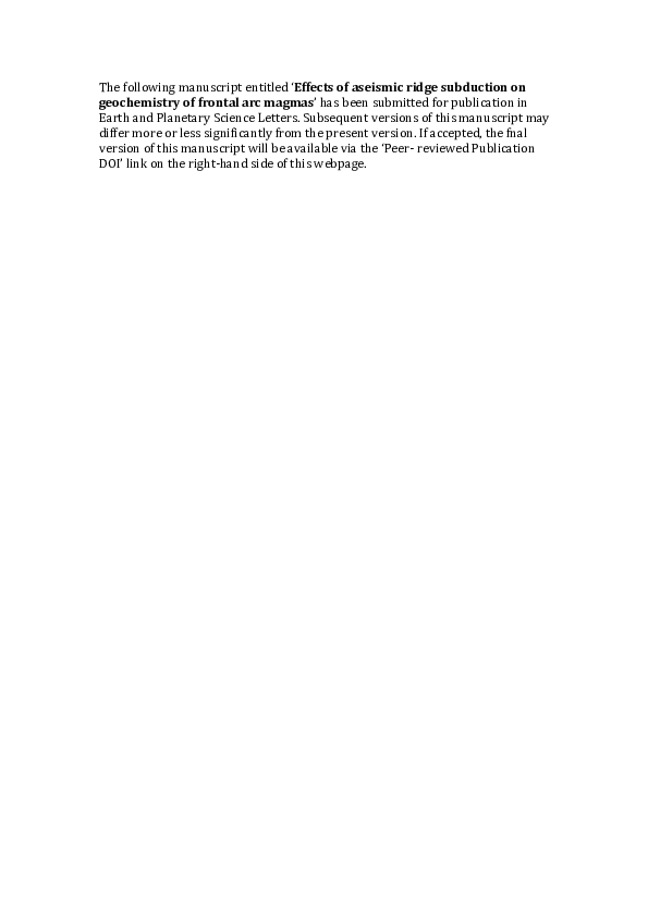 (PDF) Effects of aseismic ridge subduction on geochemistry of frontal ...