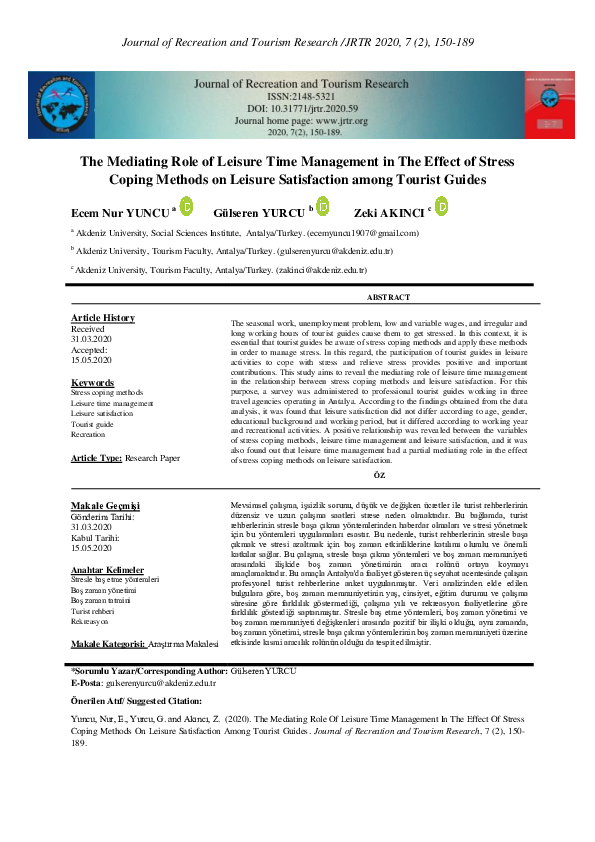 (PDF) The Mediating Role of Leisure Time Management in The Effect of ...