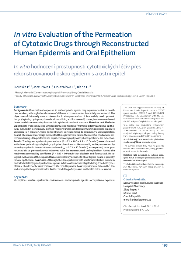 (PDF) In vitro evaluation of the permeation of cytotoxic drugs through ...