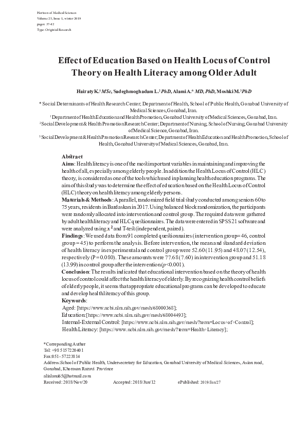 (PDF) Effect of Education Based on Health Locus of Control Theory on ...
