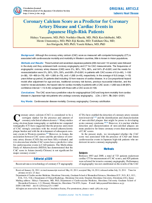 (PDF) Coronary Calcium Score as a Predictor for Coronary Artery Disease ...