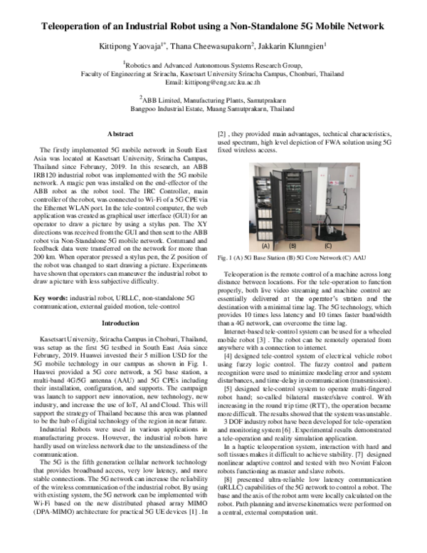 (PDF) Teleoperation of an Industrial Robot using a Non-Standalone 5G ...