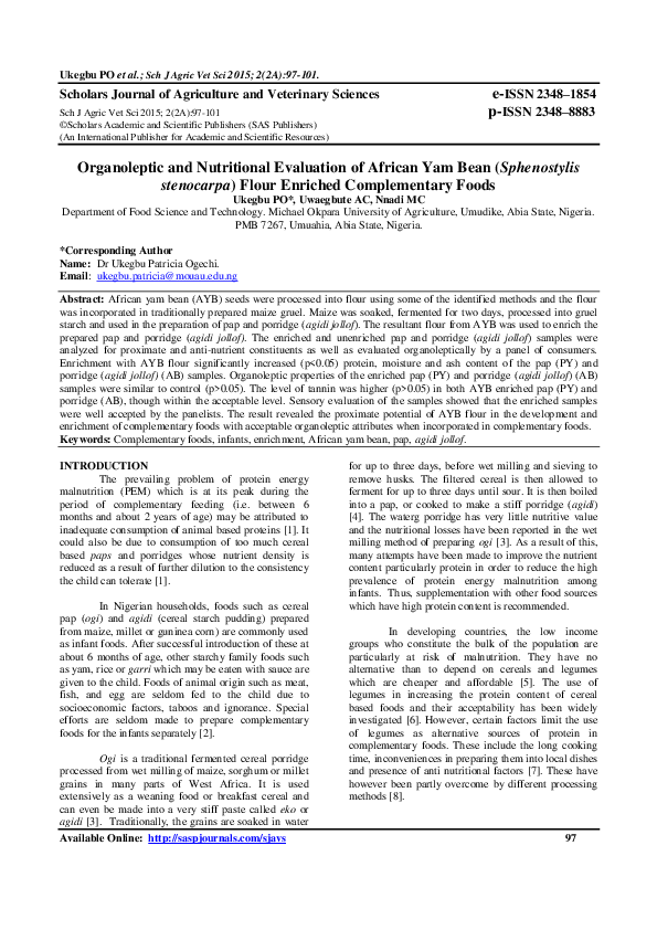 (PDF) Organoleptic and Nutritional Evaluation of African Yam Bean ...