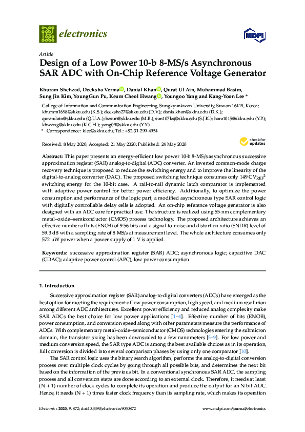 (PDF) Design of a Low Power 10-b 8-MS/s Asynchronous SAR ADC with On ...