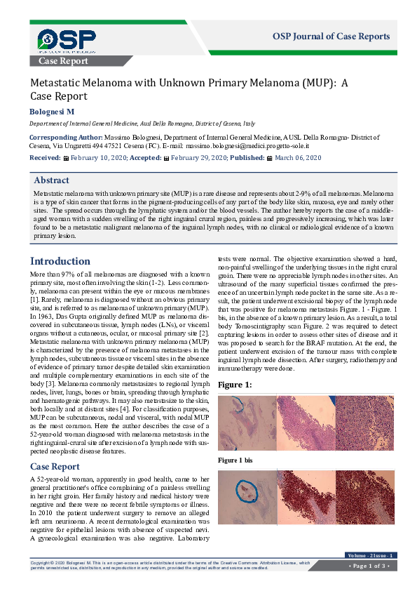 (PDF) Metastatic Melanoma with Unknown Primary Melanoma (MUP): A Case ...