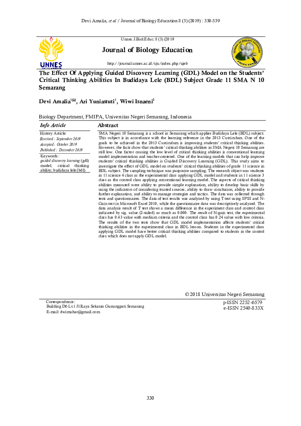 (PDF) The Effect Of Applying Guided Discovery Learning (GDL) Model on ...