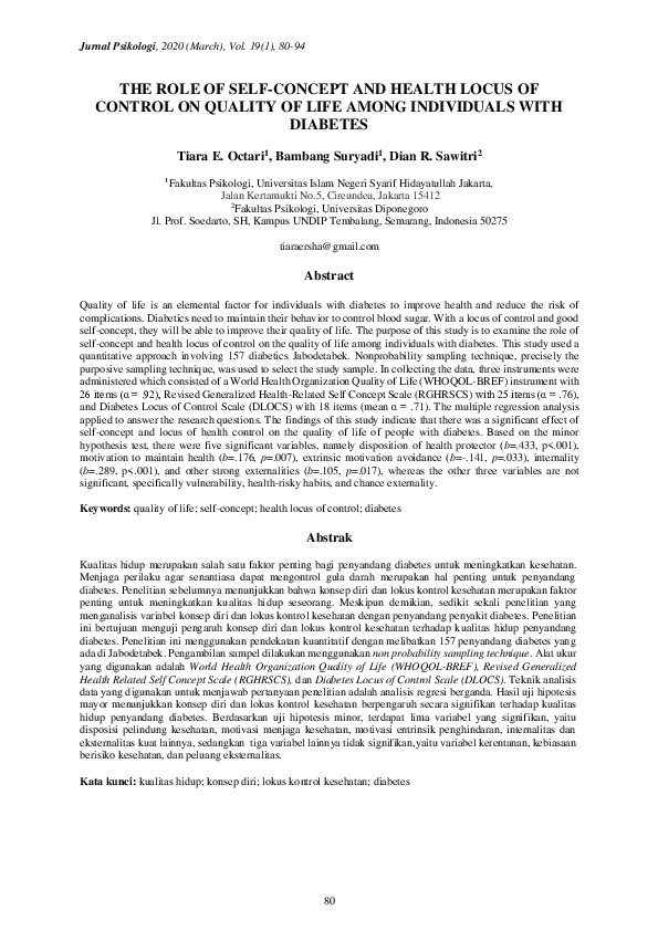 (PDF) The Role of Self-Concept and Health Locus of Control on Quality ...