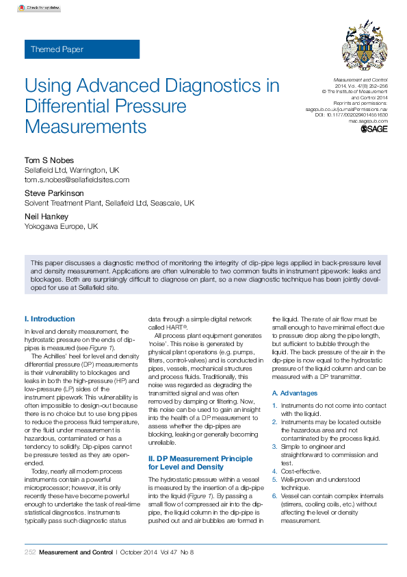 (PDF) Using Advanced Diagnostics in Differential Pressure Measurements