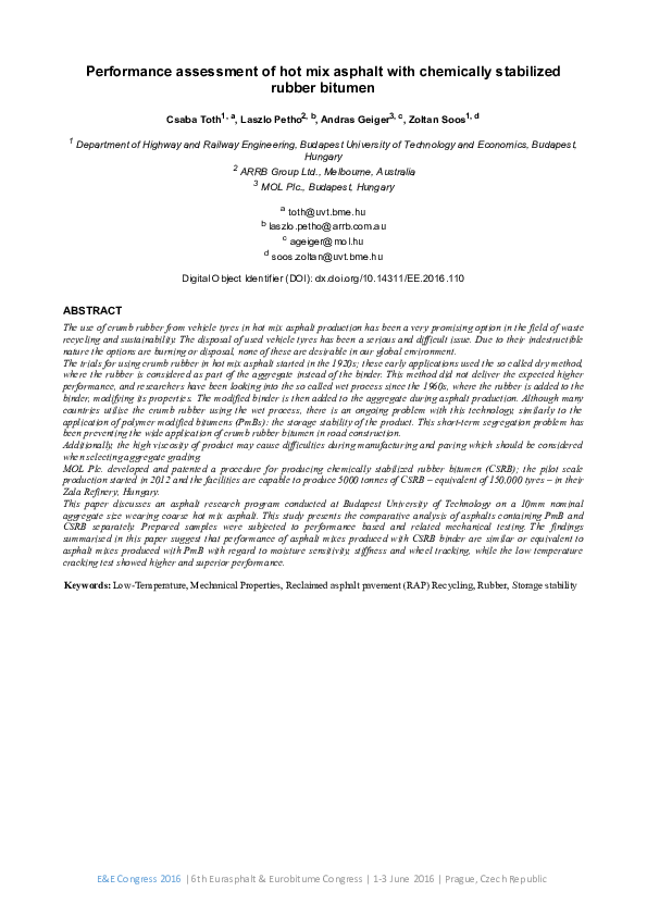 (PDF) Performance assessment of hot mix asphalt with chemically ...