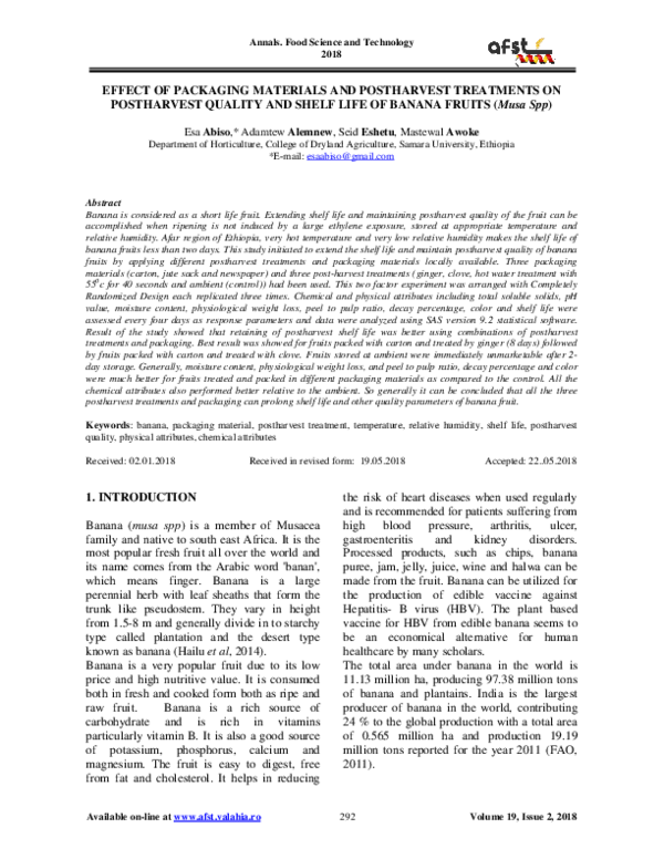 (PDF) EFFECT OF PACKAGING MATERIALS AND POSTHARVEST TREATMENTS ON ...