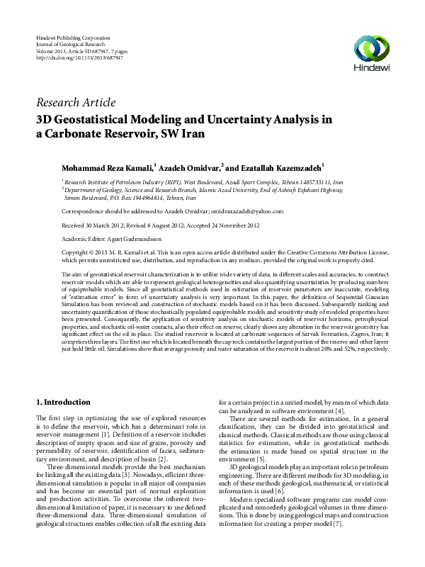 (PDF) 3D Geostatistical Modeling and Uncertainty Analysis in a ...