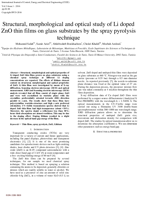 (PDF) Structural , morphological and optical study of Li doped ZnO thin ...
