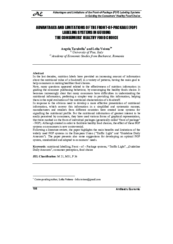 (PDF) Advantages and Limitations of the Front-of-Package (FOP) Labeling ...