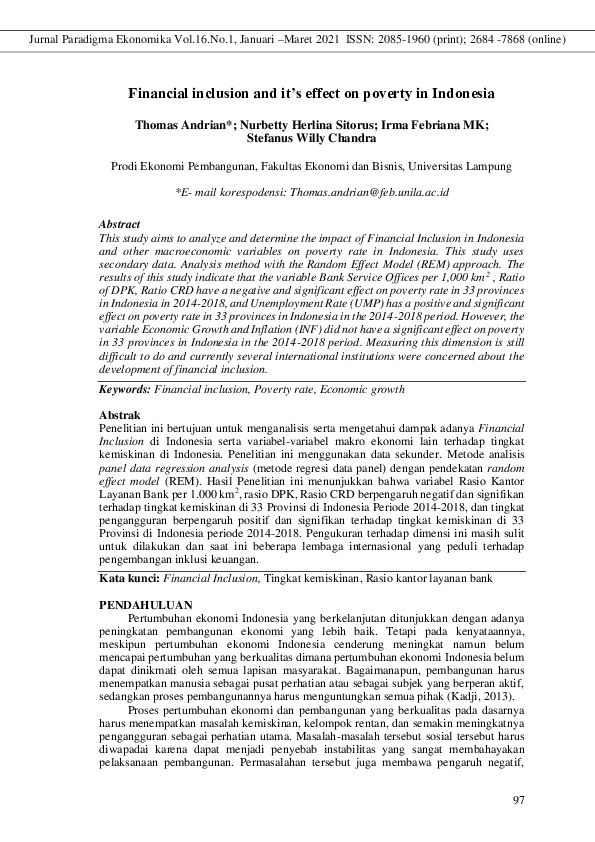 (PDF) Financial inclusion and it’s effect on poverty in Indonesia