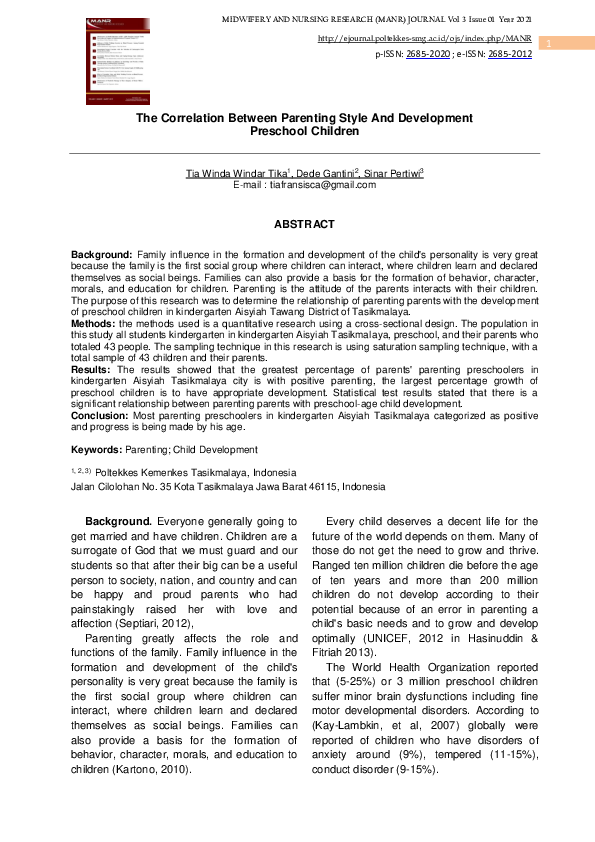 (PDF) The Correlation Between Parenting Style And Development Preschool ...