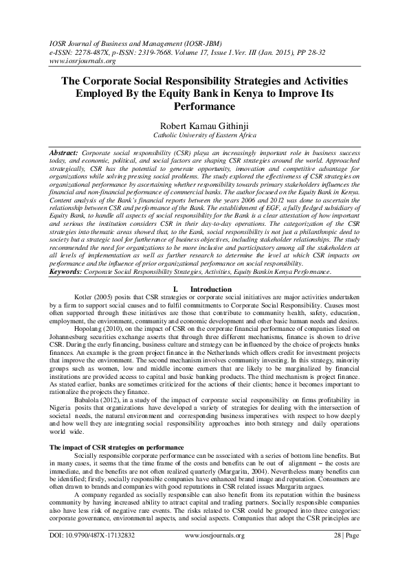 (PDF) The Corporate Social Responsibility Strategies and Activities ...