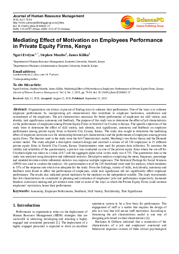 (PDF) Mediating Effect of Motivation on Employees Performance in ...