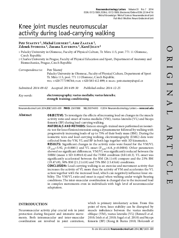 (PDF) Knee joint muscles neuromuscular activity during load-carrying ...