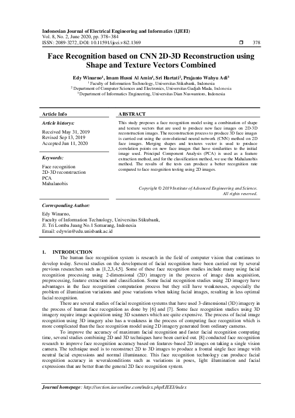 (PDF) Face Recognition based on CNN 2D-3D Reconstruction using Shape ...