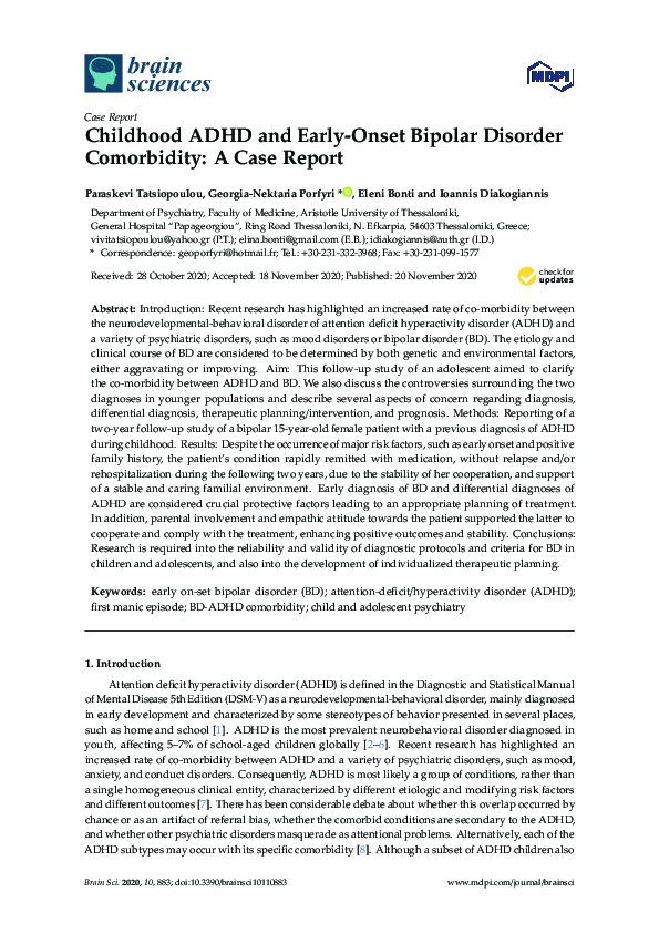(PDF) Childhood ADHD and Early-Onset Bipolar Disorder Comorbidity: A ...
