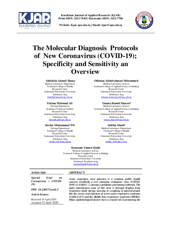 (PDF) The Molecular Diagnosis Protocols of New Coronavirus (COVID-19 ...