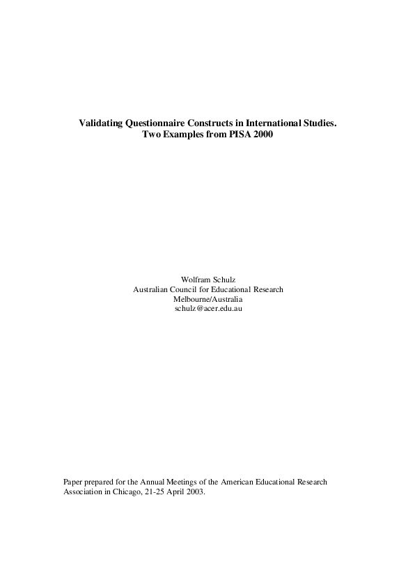 (PDF) Validating Questionnaire Constructs in International Studies. Two ...