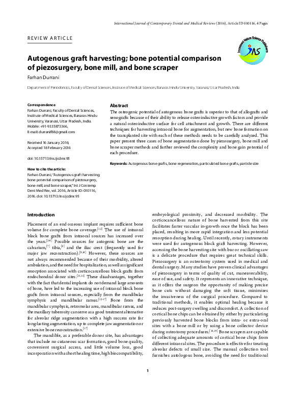 (PDF) Autogenous Graft Harvesting; Bone Potential Comparison of ...