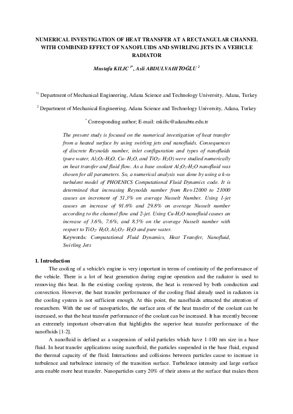 (PDF) Numerical investigation of heat transfer at a rectangular channel ...