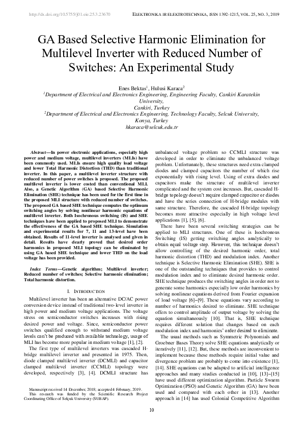 (PDF) GA Based Selective Harmonic Elimination for Multilevel Inverter ...