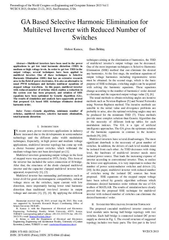 (PDF) Based Selective Harmonic Elimination for Multilevel Inverter with ...