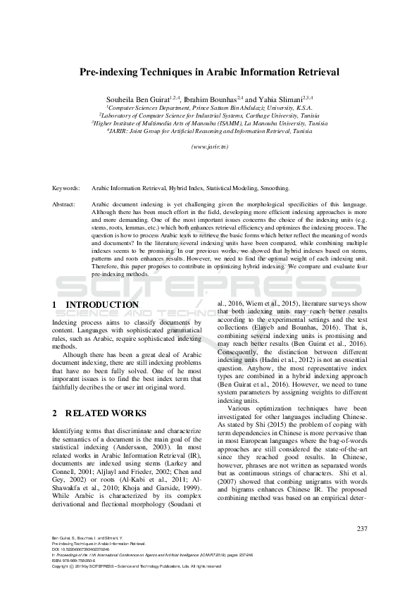 (PDF) Pre-indexing Techniques in Arabic Information Retrieval