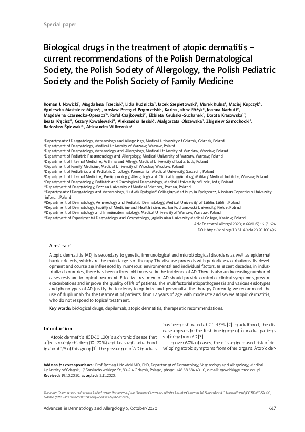 (PDF) Biological drugs in the treatment of atopic dermatitis – current ...
