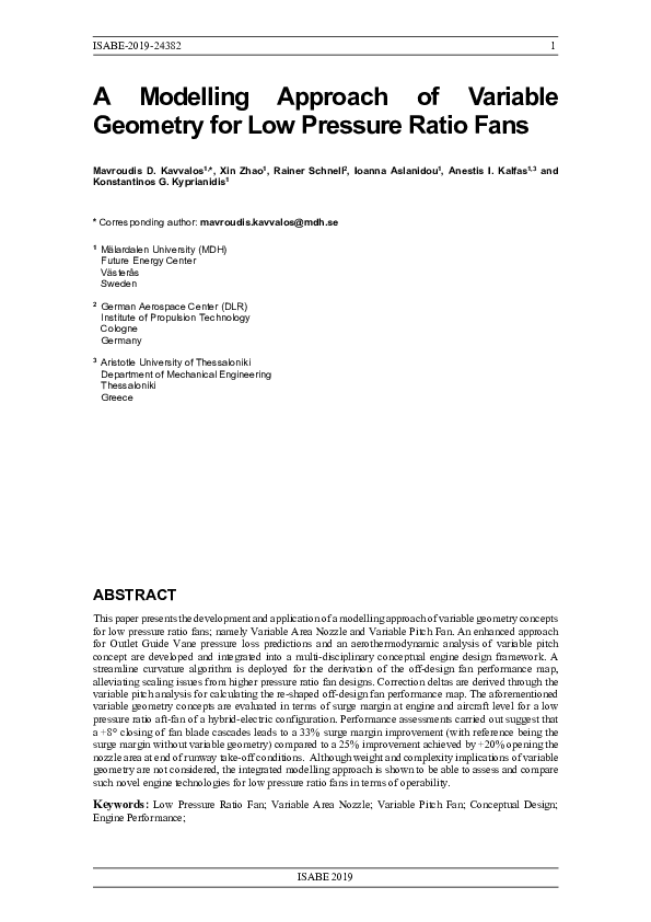 (PDF) A Modelling Approach of Variable Geometry for Low Pressure Ratio Fans