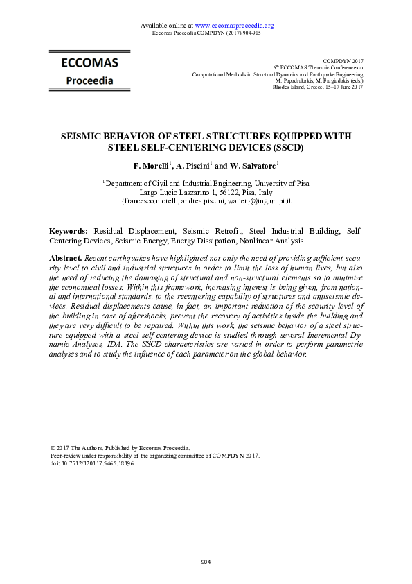 (PDF) Seismic behavior of steel structures equipped with Cylindrical ...