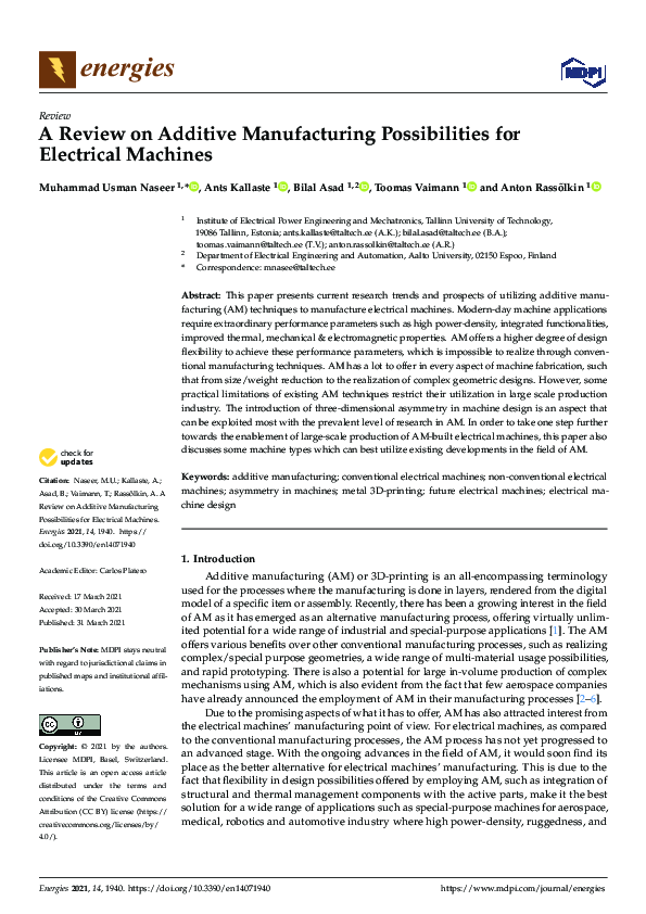 (PDF) A Review on Additive Manufacturing Possibilities for Electrical