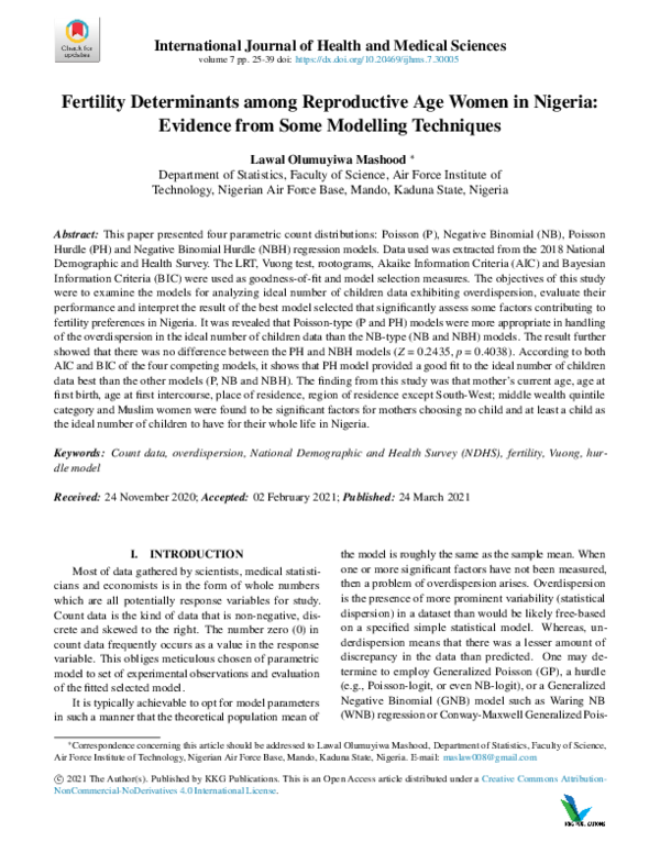 (PDF) Fertility Determinants among Reproductive Age Women in Nigeria ...