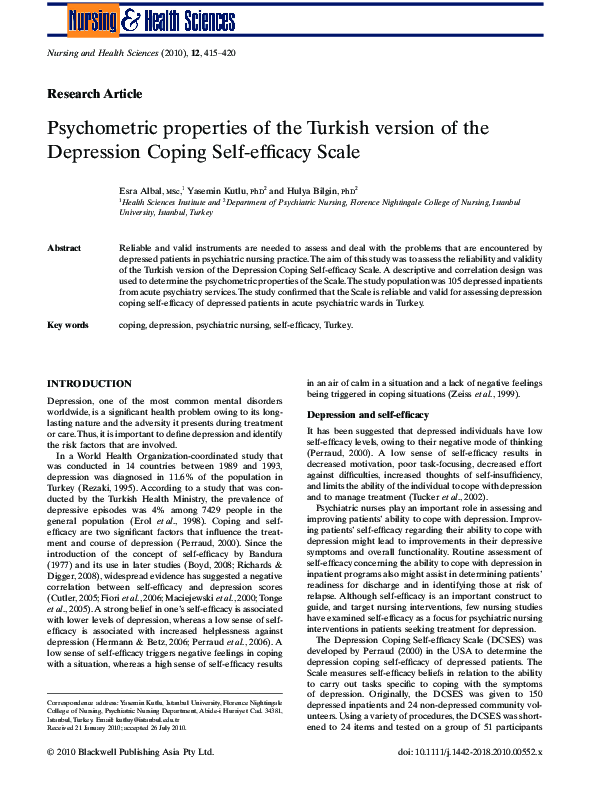 (PDF) Psychometric properties of the Turkish version of the Depression ...