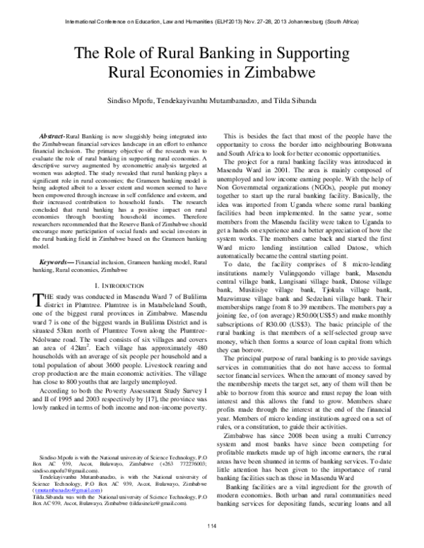 (PDF) The Role of Rural Banking in Supporting Rural Economies in Zimbabwe