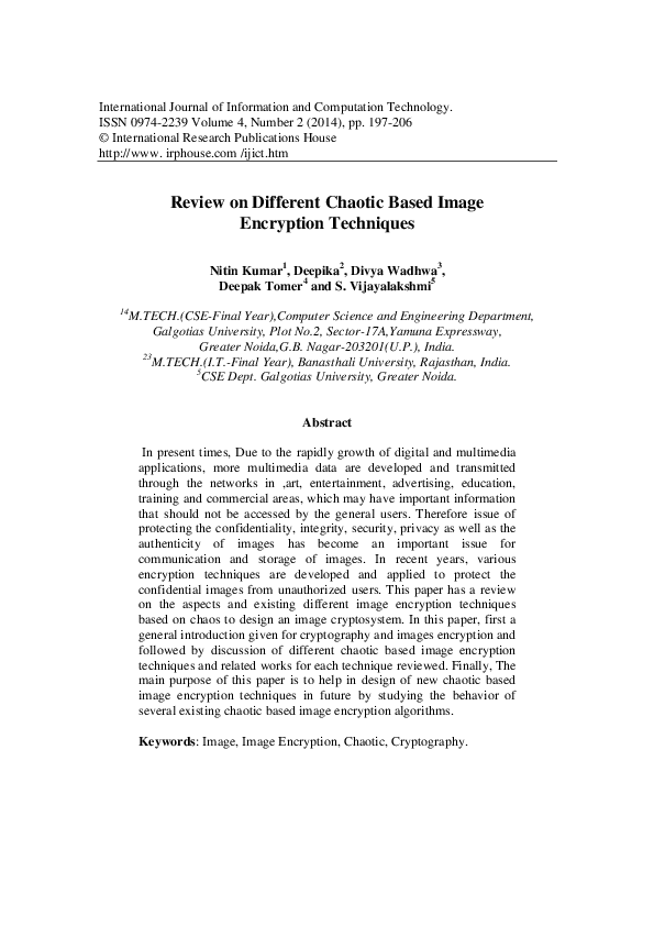 (PDF) Review on Different Chaotic Based Image Encryption Techniques
