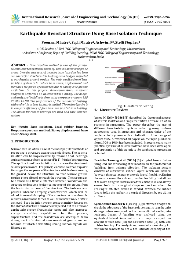 (PDF) IRJET- Earthquake Resistant Structure Using Base Isolation Technique