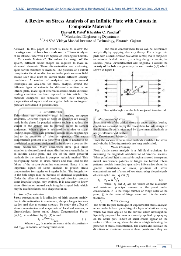 (PDF) A Review on Stress Analysis of an Infinite Plate with Cutouts in ...