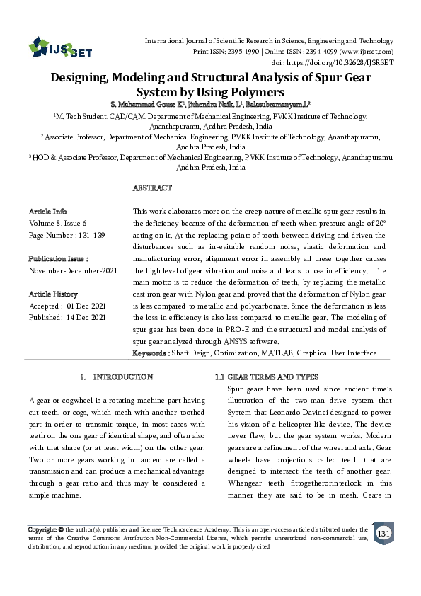 (PDF) Designing, Modeling and Structural Analysis of Spur Gear System