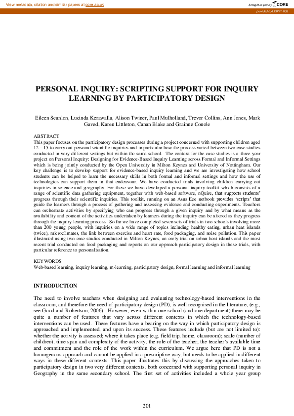 (PDF) Personal Inquiry: scripting support for inquiry learning by ...