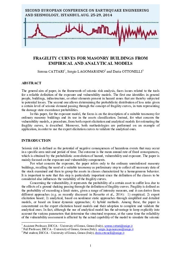 (PDF) Fragility Curves for Masonry Buildings from Empirical and ...